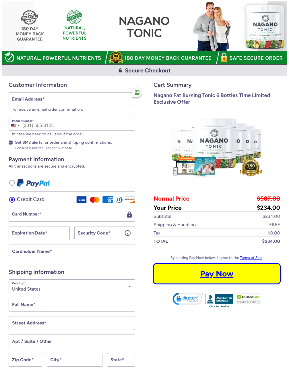 Nagano Tonic Official Website Secure Order Page